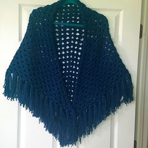 TEAL fringed shawl